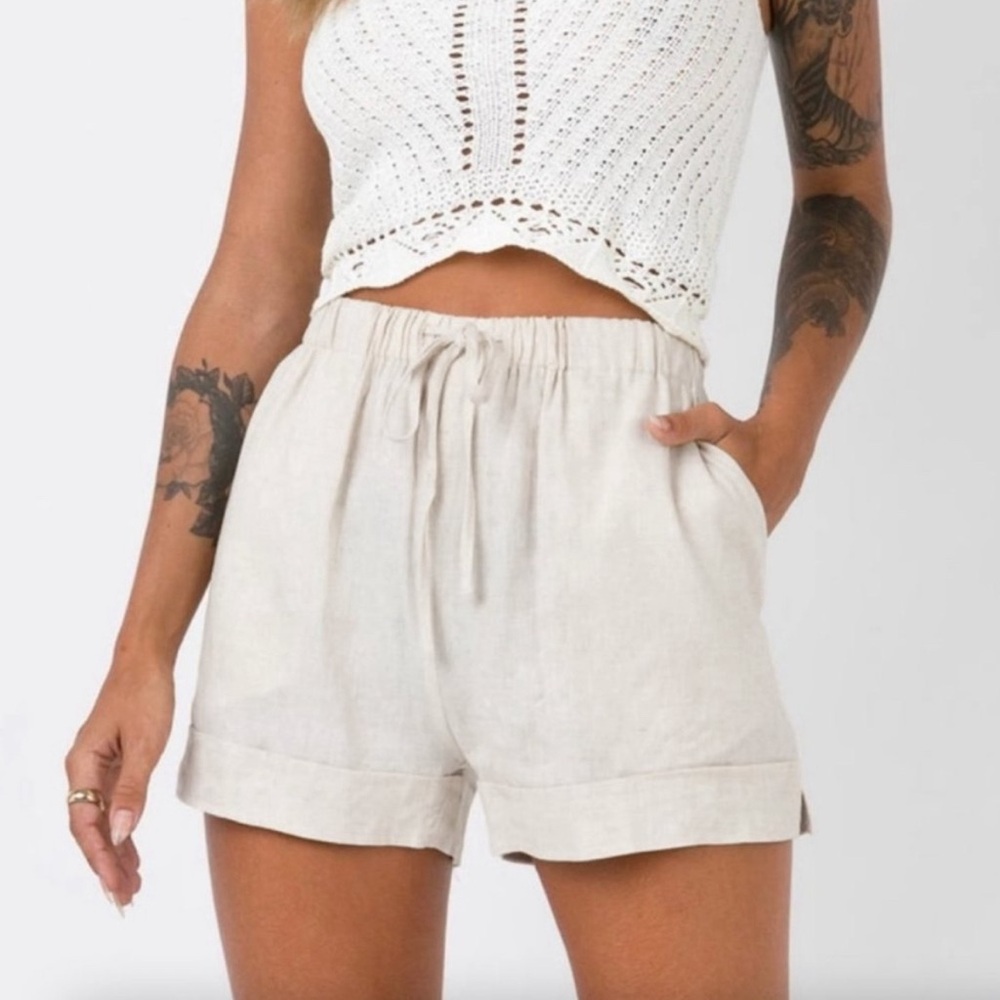 c&c california 100% linen drawstring lounge shorts